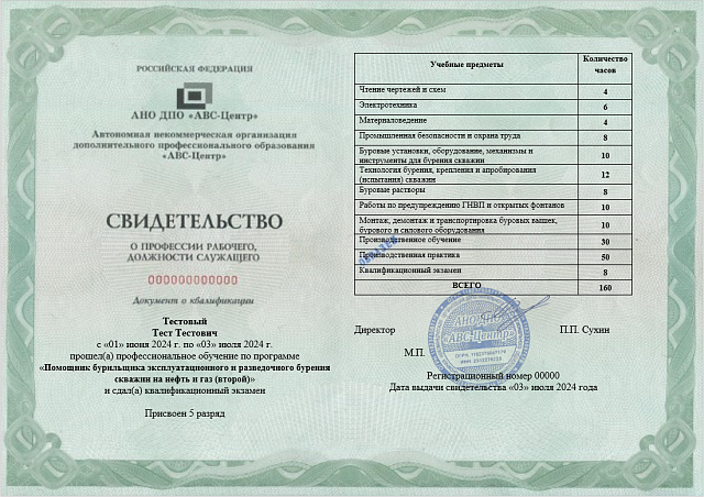 Помощник бурильщика эксплуатационного и разведочного бурения скважин на нефть и газ (второй). Обучение дистанционно